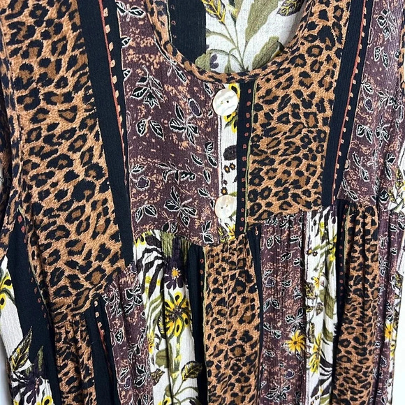 MELROSE Mixed Print Leopard Animal Floral Boho Sleeveless Flowy Popover Dress - Picture 5 of 9